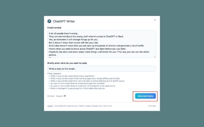 ChatGPT Writer Generate Reply